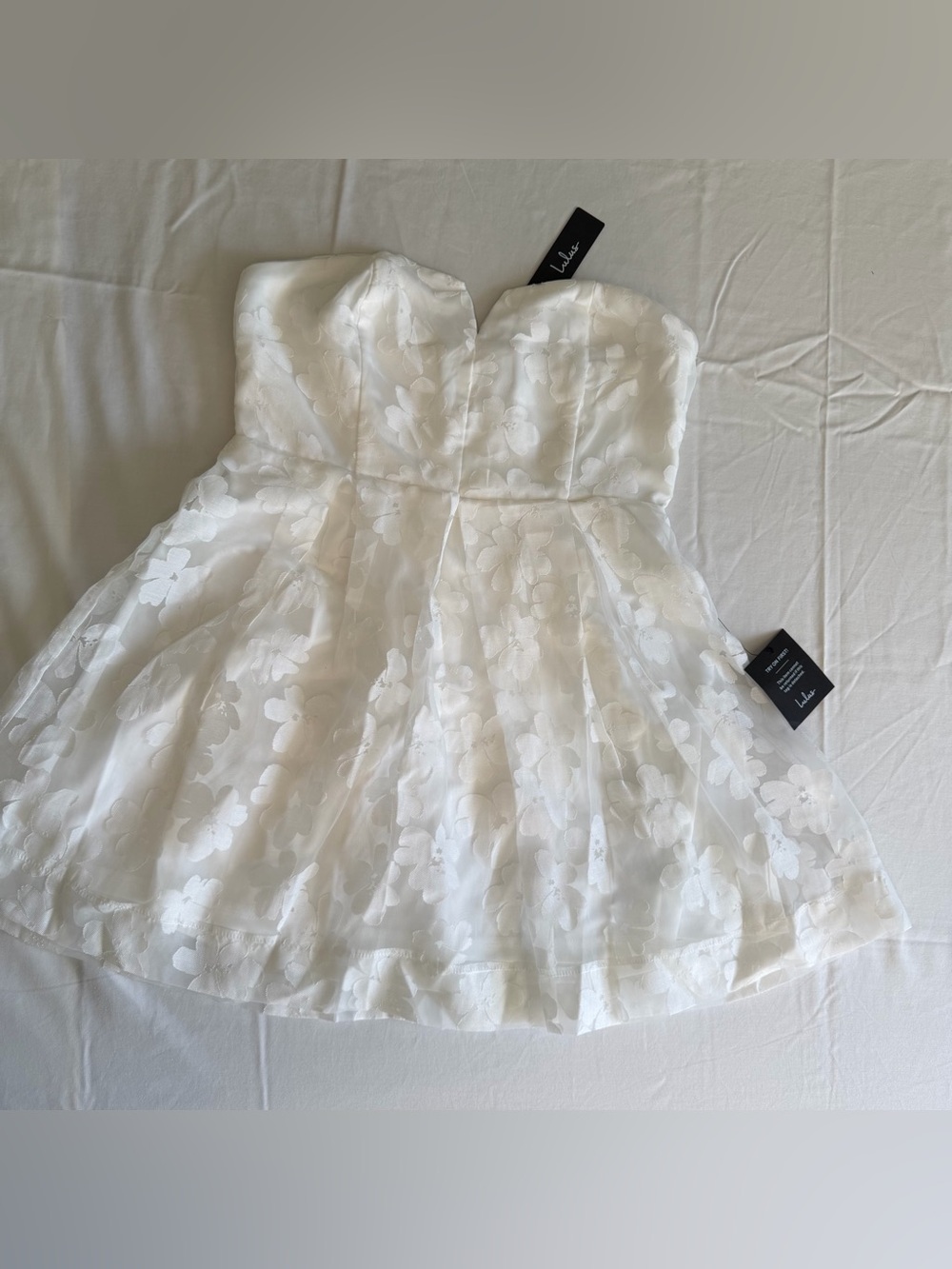 NWT Lulus Feeling Like Forever White Floral Jacquard Mini Dress Strapless L